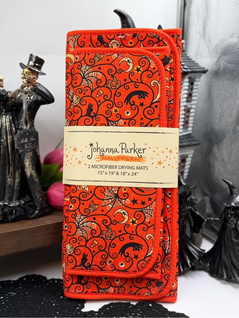 johanna parker orange halloween microfiber drying mats set of 2 nwt